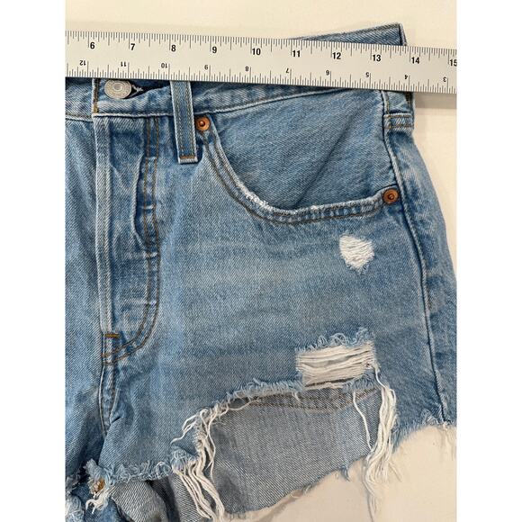 Levi's 501 Original Fit Mid-Rise Distressed Cut-Off Shorts Sz 27 Whiskers Fade - Picture 9 of 9